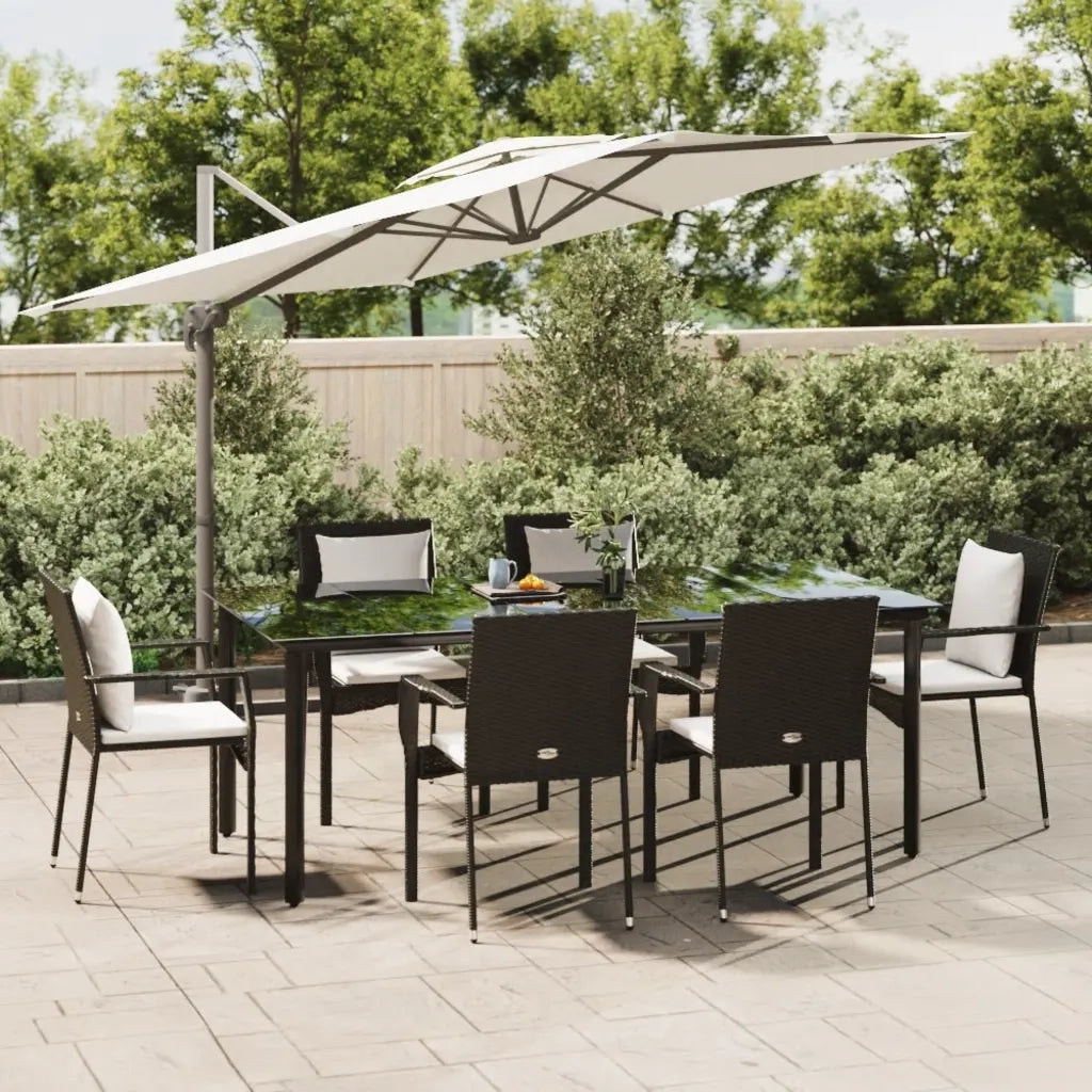 Set da Pranzo da Giardino 7 pz Nero con Cuscini in Polyrattancod mxl 100428