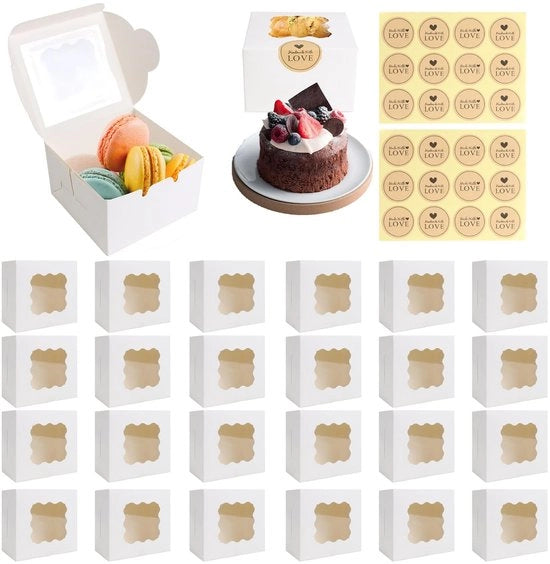 Decine di Cupcake - 24 pezzi - Dozzina Bianca - Carta Kraft - Scatola Rigida - Con Finestre - Inclusi Etichette - Dozzina di Torta