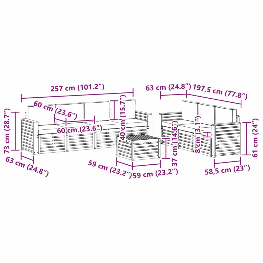 Set divani 8 pcs Naturale e Beige Legno di Acacia Massello 3374498