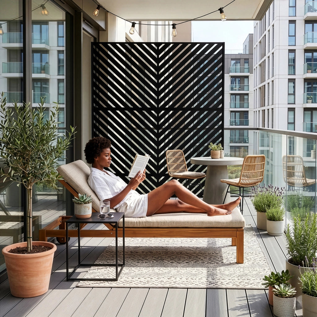 Pannello Divisorio Kekan con Struttura Decorativa in Acciaio 180 x 120 cm - Nero casa.pro