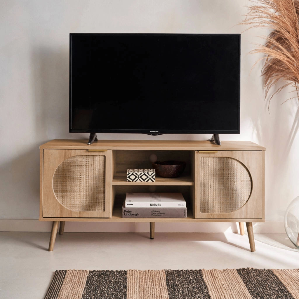 Mobile tv in canna arrotondata, 120cm, marrone naturale