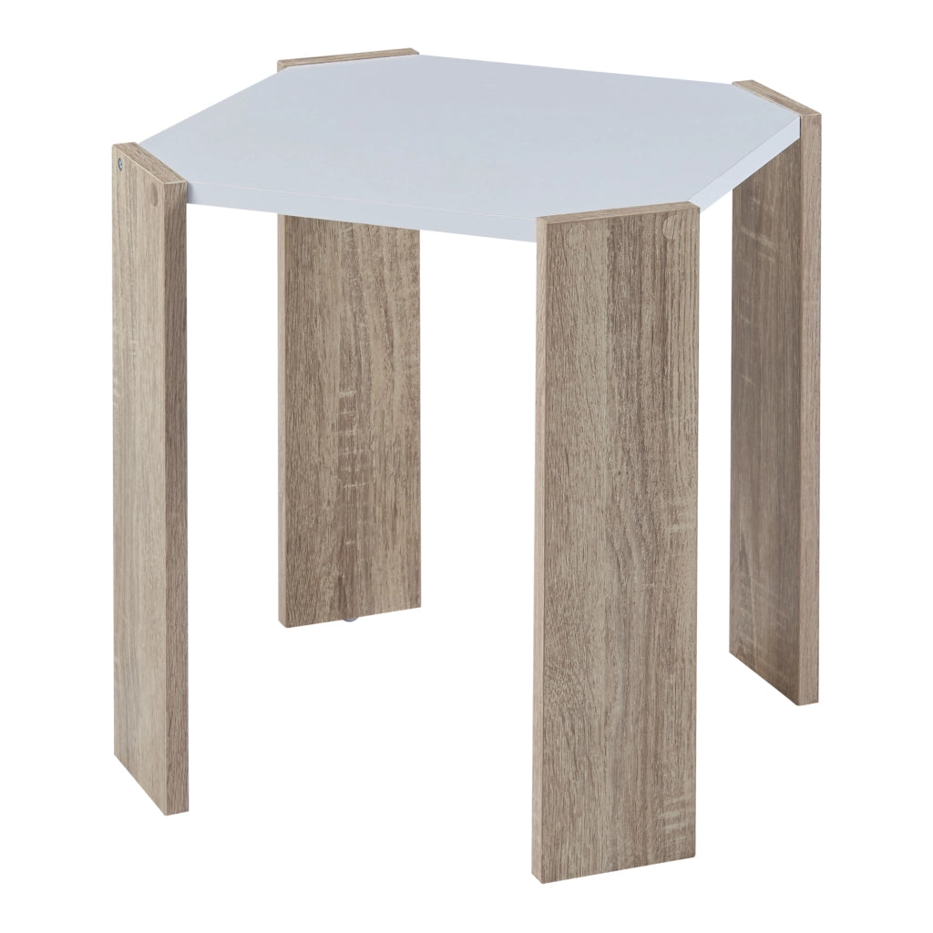Set Rantasalmi di 3 Tavolini Bassi in Altezze Diverse - Bianco / Effetto Rovere [en.casa]