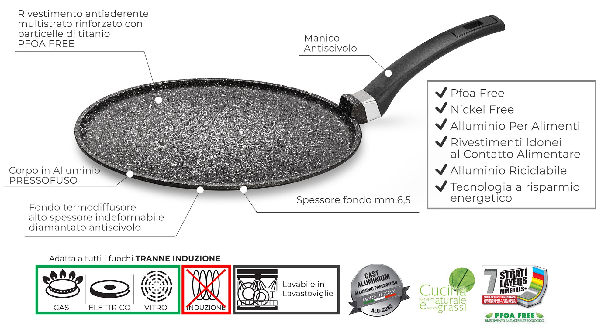 Set 4 Pezzi Bistecchiera + Piastra Multiuso in Alluminio Pressofuso Antiaderente Olympia Hard Cook