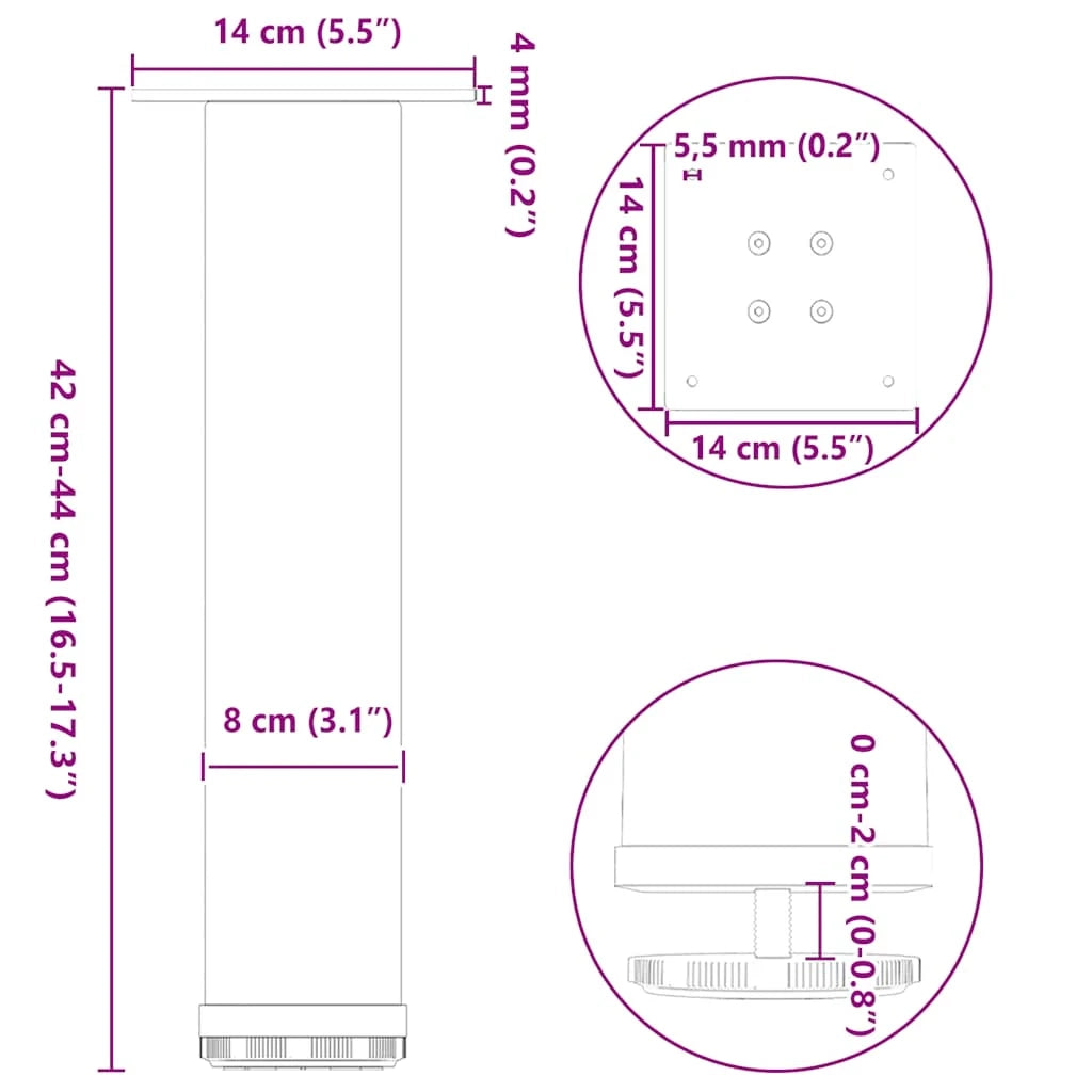 Set di 4 gambe per tavolino da caffè dal design moderno 42-44 cm funzionali ed eleganti in acciaio naturale 02_0056764