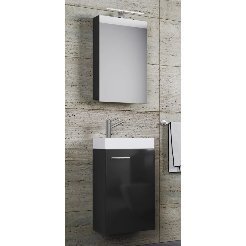 LineaViva di Ezooza Mobile Sospeso con lavabo in ceramica di alta qualità e mobile specchio con luce a led, Nero , lavabo Bianco