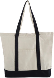 Set di 1 pezzo di borsa in tela con tas esterno, borsa riutilizzabile per spesa, chiusura a cerniera superiore, articoli di uso quotidiano (nero/natura, 1-set)