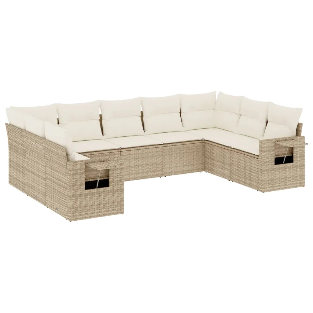 Set Divano da Giardino 9 pz con Cuscini Beige in Polyrattan 3220597