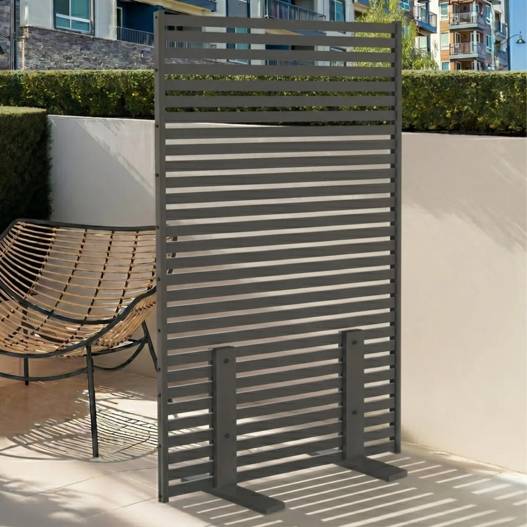IDMarket - Paravento da esterno traforato, claustra decorativa 80 x 150 cm, lamelle orizzontali in metallo grigio antracite