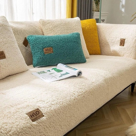Hoes per divano 3 poltrone - Hoes per divano copri - Copri angolo - 1-2-3-4-posti divano - L-shape - Hoes in velluto - Protezione divano - Antiscivolo - Hoes - Chaise longue - Lavabile - Divano a sezioni - Beige - 70 x 180 cm - Hoes per divano a 3 posti