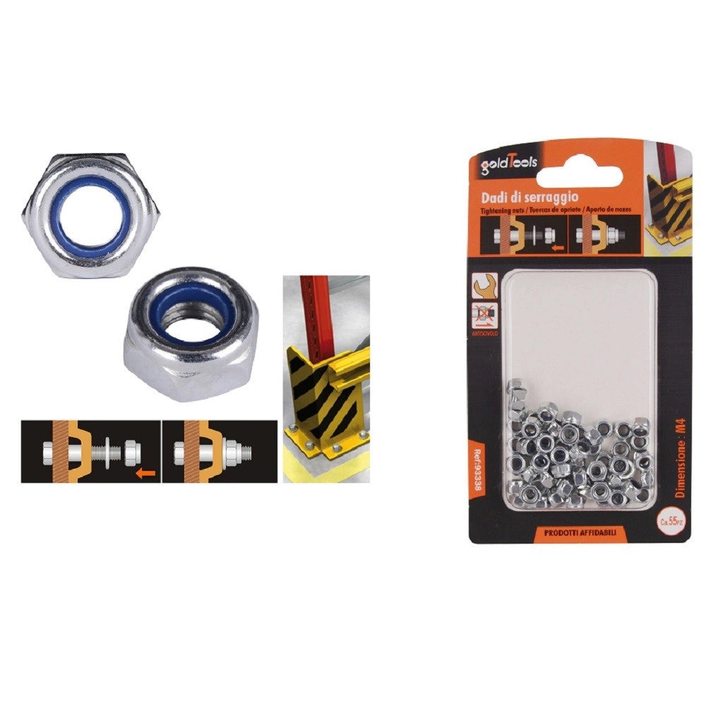 Trade Shop - Set 55 Pz Dado Esagonale Dadi Di Serraggio M4 4mm Antiscivolo Bulloni Viti 93338 -