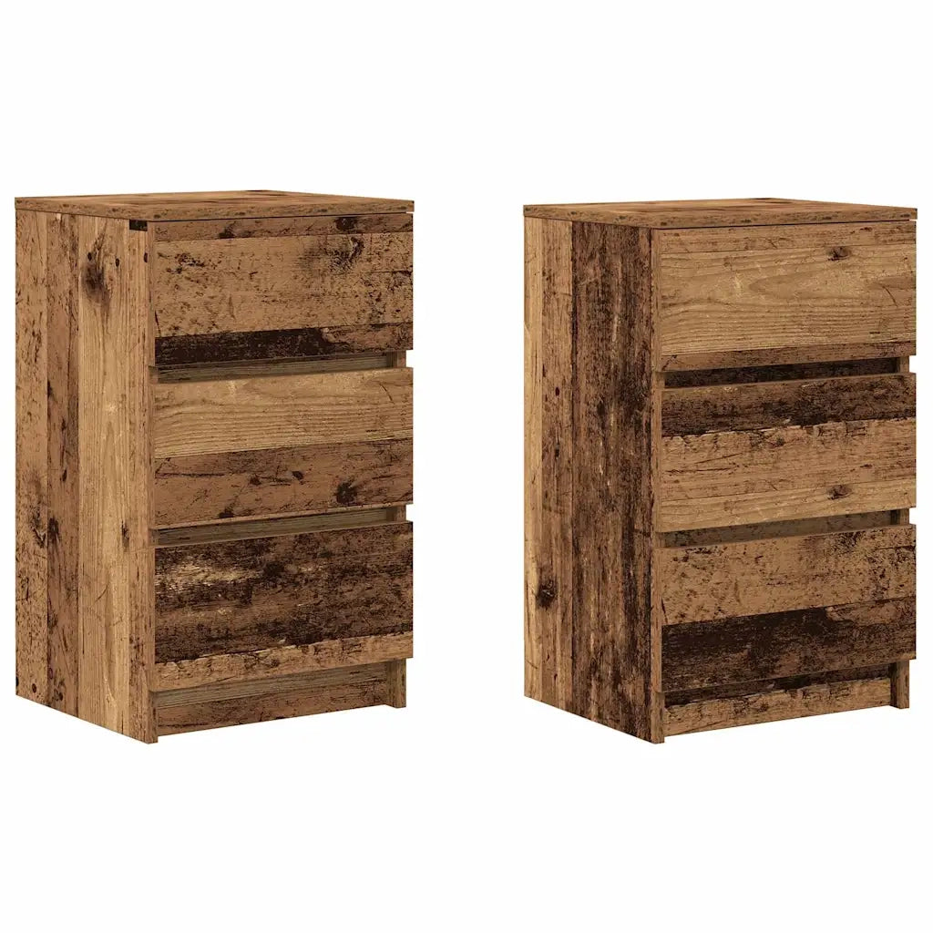 Comodini con 3 Cassetti 2 pz Legno Antico 39x35x65 cm