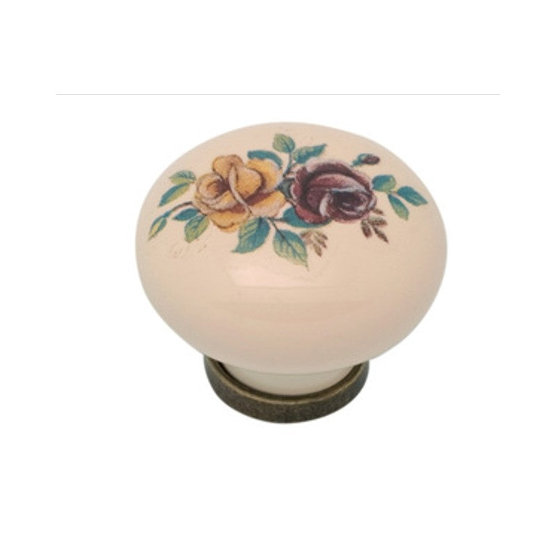 POMOLO PER MOBILI IN CERAMICA 'P04' Ø 31 mm - Avorio decoro 01 - METAL GROUP