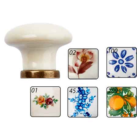 POMOLO PER MOBILI IN CERAMICA 'P04' Ø 31 mm - Avorio decoro 02 - METAL GROUP