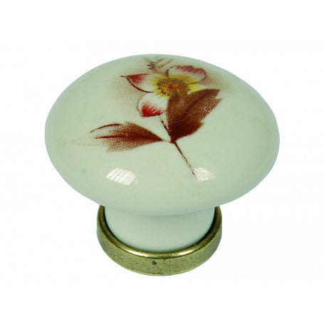 POMOLO PER MOBILI IN CERAMICA 'P04' Ø 31 mm - Avorio decoro 02 - METAL GROUP