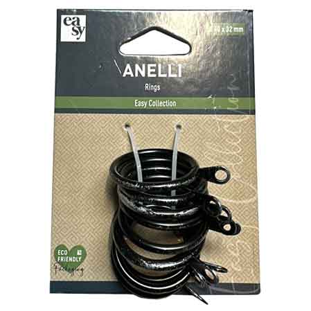 ANELLI PER SCORRITENDA A STRAPPO Ø 40x32, Col. Nero/Argento - Conf. 10 pezzi