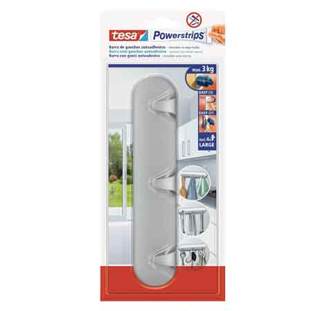 BARRA ADESIVA CON GANCI 'POWERSTRIPS' TESA 2,8 x12 cm, 3 ganci - Portata 3 Kg - TESA