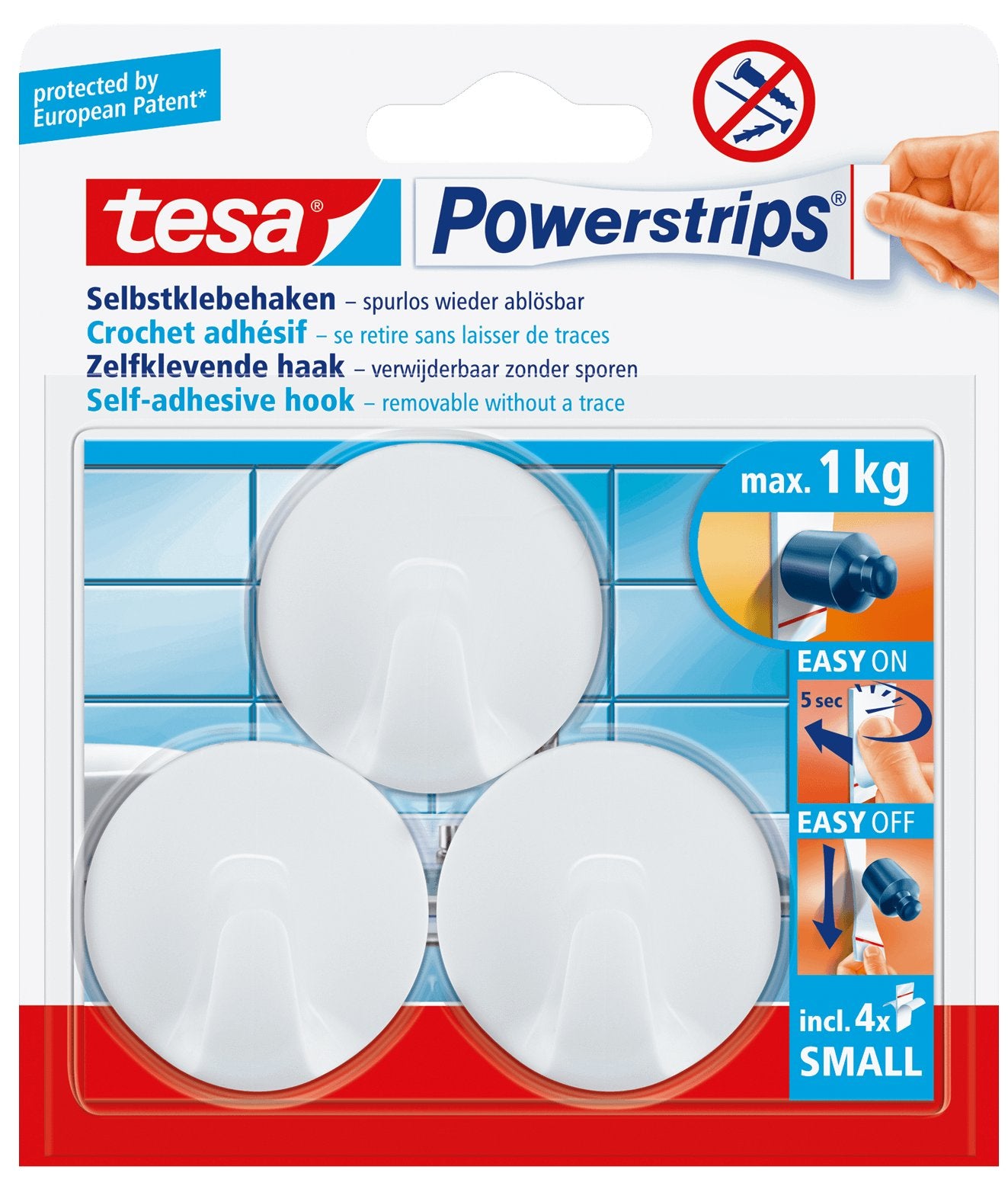 GANCIO TONDO 'POWERSTRIPS®' SMALL 3 ganci + 4 strisce - TESA