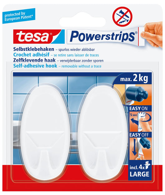 GANCIO OVALE 'POWERSTRIPS®' LARGE 2 ganci + 4 strisce - TESA
