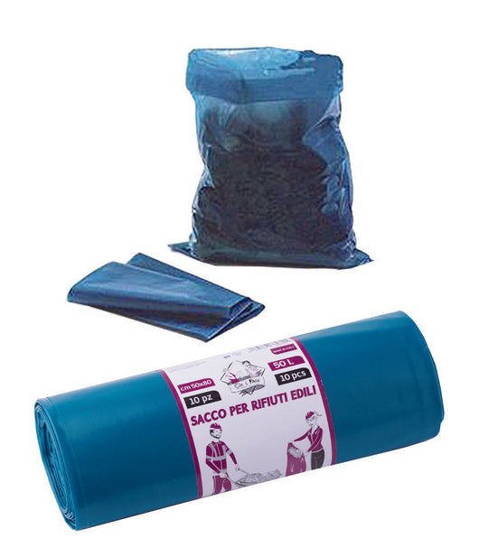 SACCHI PER RIFIUTI EDILI BLU 50x80 cm - Rot. 10 strappi in blister