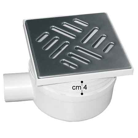 CHIUSINO CON SCARICO LAT. TELESCOPICO GRIGLIA IN ACCIAIO INOX 15x15 cm - scarico Ø 50 mm