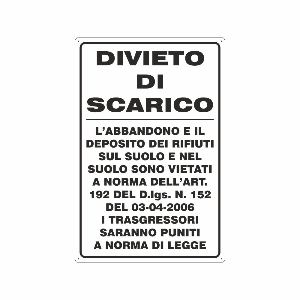 CARTELLO 'DIVIETO DI SCARICO' 20x30 cm - 10 pezzi