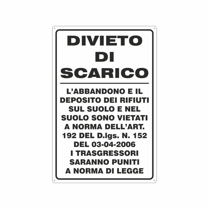 CARTELLO 'DIVIETO DI SCARICO' 20x30 cm - 10 pezzi