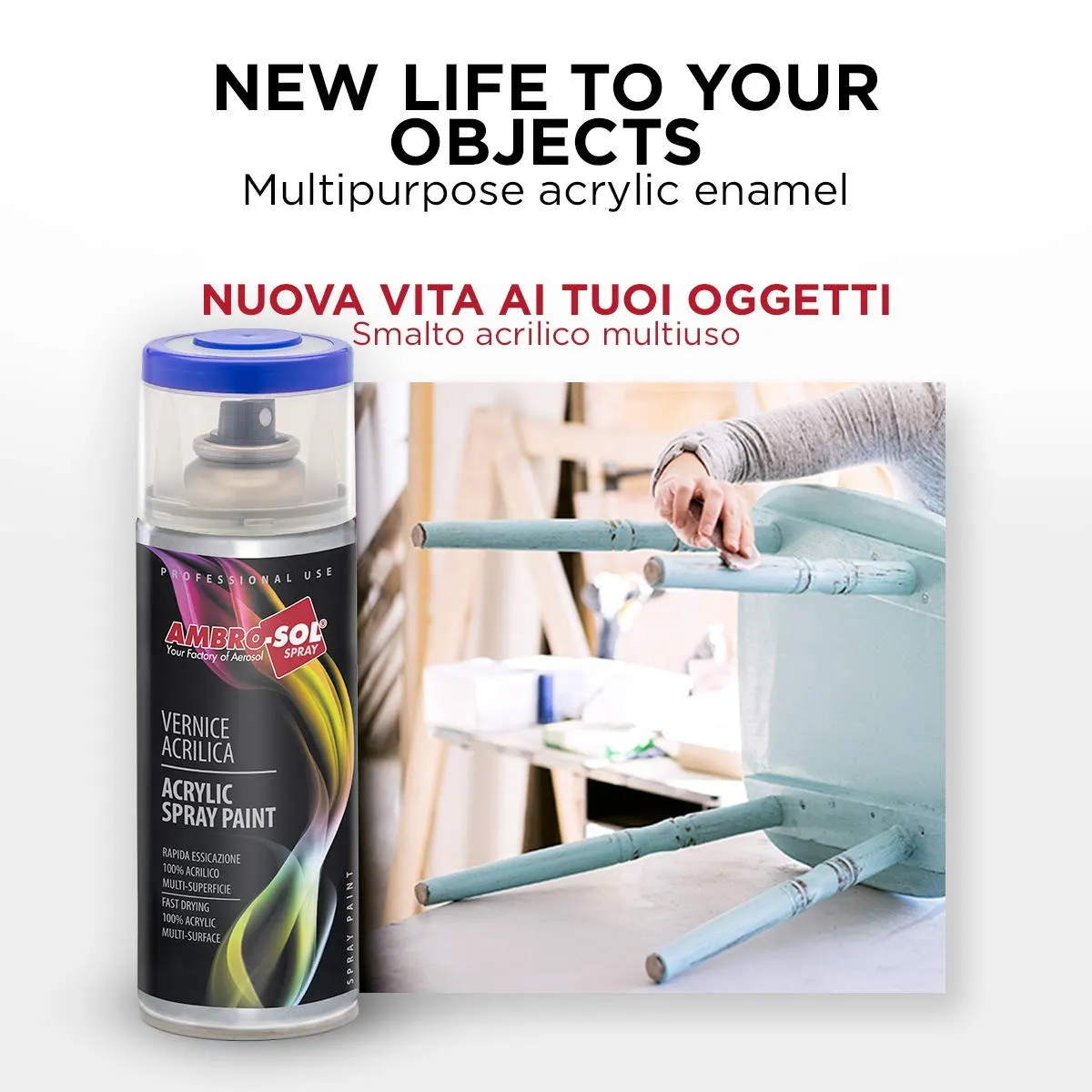 BOMBOLETTA SPRAY ACRILICO UNIVERSALE 400 ML Nero satinato - 6 pezzi- AMBROSOL