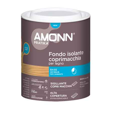 FONDO ISOLANTE COPRIMACCHIA ALL'AQUA PER LEGNO E MURO AMONN 1 lt - Bianco - AMONN
