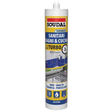 SILICONE ACETICO SANITARI 'TURBO' SOUDAL 300 ml - Trasparente - SOUDAL