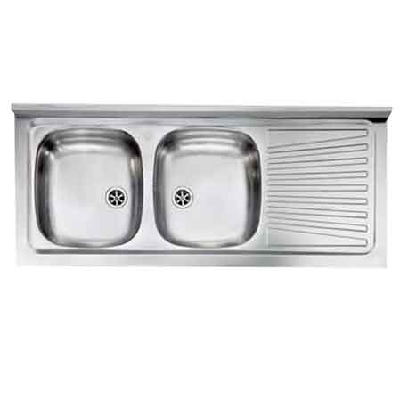 LAVELLO INOX DUE VASCHE APPOGGIO 120x50 cm - Gocciolatoio Sx