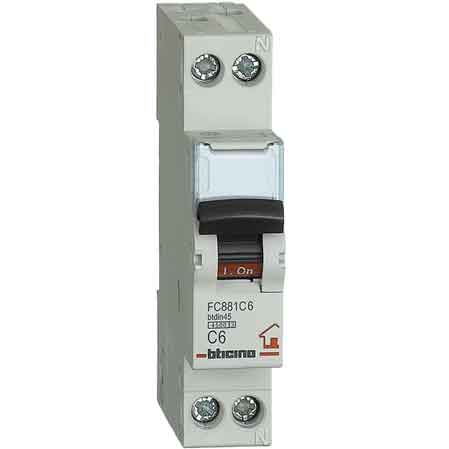 INTERRUTTORE MAGNETOTERMICO COMPATTO BTICINO 1P+N Corrente 6A - BTICINO