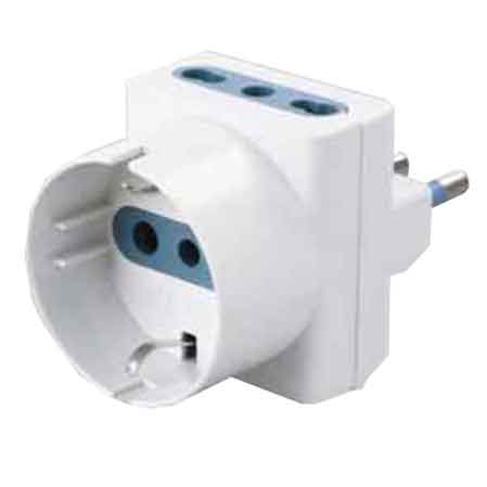 ADATTATORE TRIPLO SCHUKO BIVALENTE 16A IDEAL STAR 2P+T- 1presa schuko + 2 prese  10/16A 2P+T - IDEAL STAR