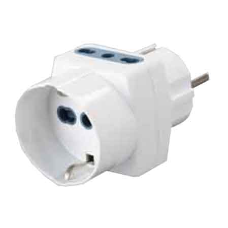 ADATTATORE TRIPLO BIVALENTE PRESA SCHUKO IDEAL STAR Spina schuko - 1 Presa schuko+2 Prese 10/16A - IDEAL STAR