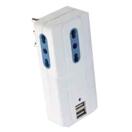 ADATTATORE 3 VIE + USB  IDEAL STAR spina 16A - 3 prese 10/16A + 2 prese USB DC5V 2,1A - IDEAL STAR