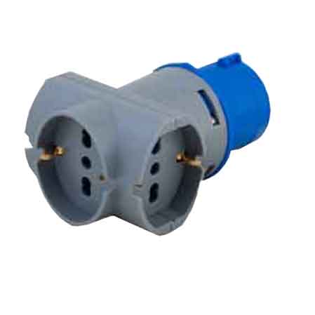 ADATTATORE INDUSTRIALE TRIPLO 220V spina 2P+T 16A 230V - prese schuko 2P+T 10/16A