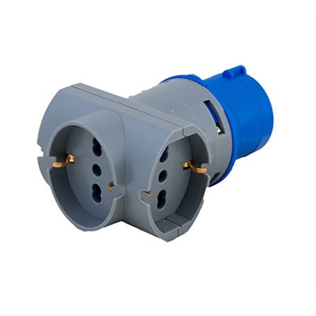 ADATTATORE INDUSTRIALE TRIPLO 220V spina 2P+T 16A 230V - prese schuko 2P+T 10/16A