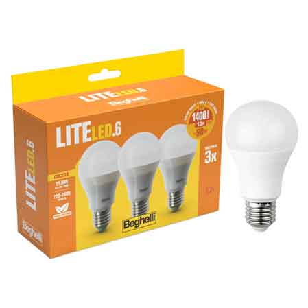 LAMPADA A LED MOD. 'GOCCIA' LITELED BEGHELLI 13W - E27 - 1339Lm - 3000K - Confezione 3 pezzi - BEGHELLI