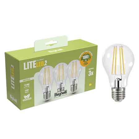 LAMPADA A LED A FILAMENTO MOD. 'GOCCIA' BEGHELLI 7W - E27 - 994Lm - 2700K - Confezione 3 pezzi - BEGHELLI