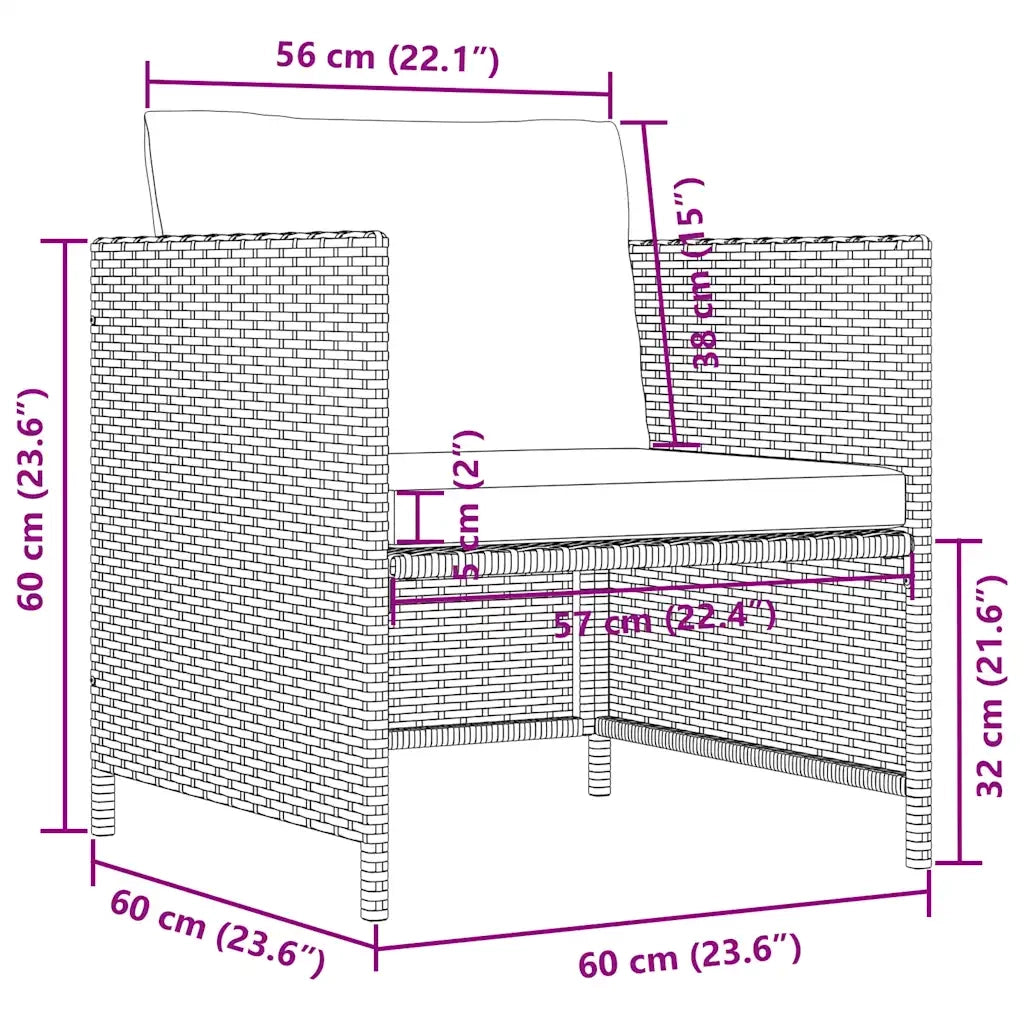 Poltrona da Giardino con Cuscini-Sedia da giardino in Polyrattan Nero