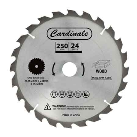 DISCO DI RICAMBIO PER SEGA CIRCOLARE CON BANCHETTO CARDINALE Ø 250 mm - 24 denti - CARDINALE