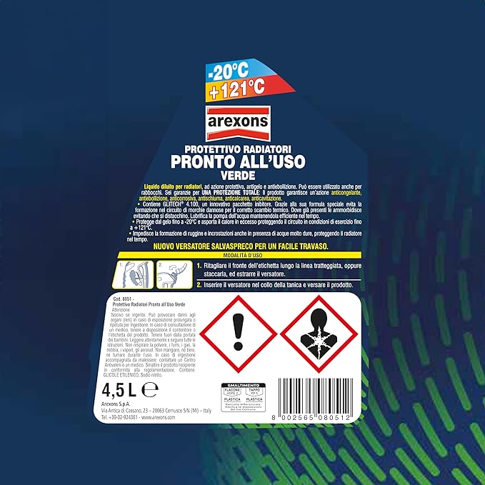 LIQUIDO RADIATORI PRONTO ALL'USO VERDE AREXONS 1 lt - AREXONS