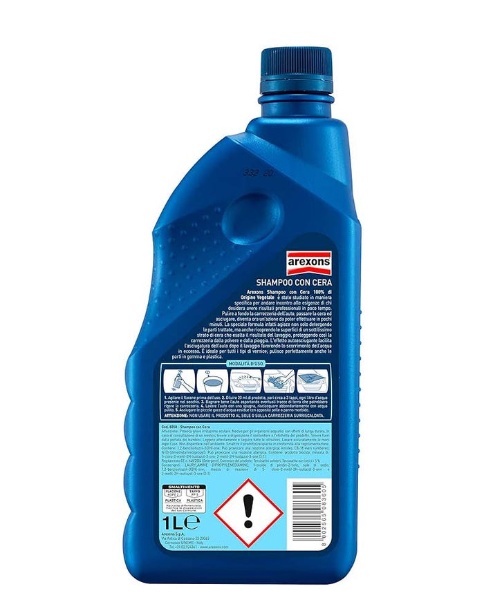 SHAMPOO AUTO CON CERA AUTOASCIUGANTE AREXONS 1 lt - AREXONS
