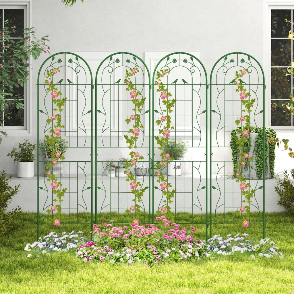 Pacco da 4 di traliccio da giardino in metallo 180x50CM, Supporto decorativo per piante rampicanti rose Verde-Decorazioni da giardino