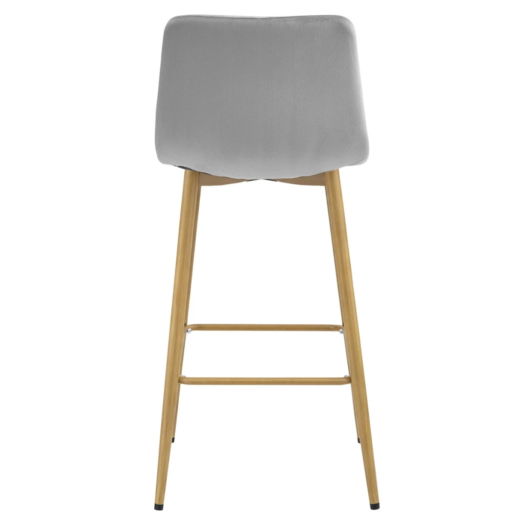 Sgabello alto NADO in velluto grigio chiaro e gambe effetto rovere