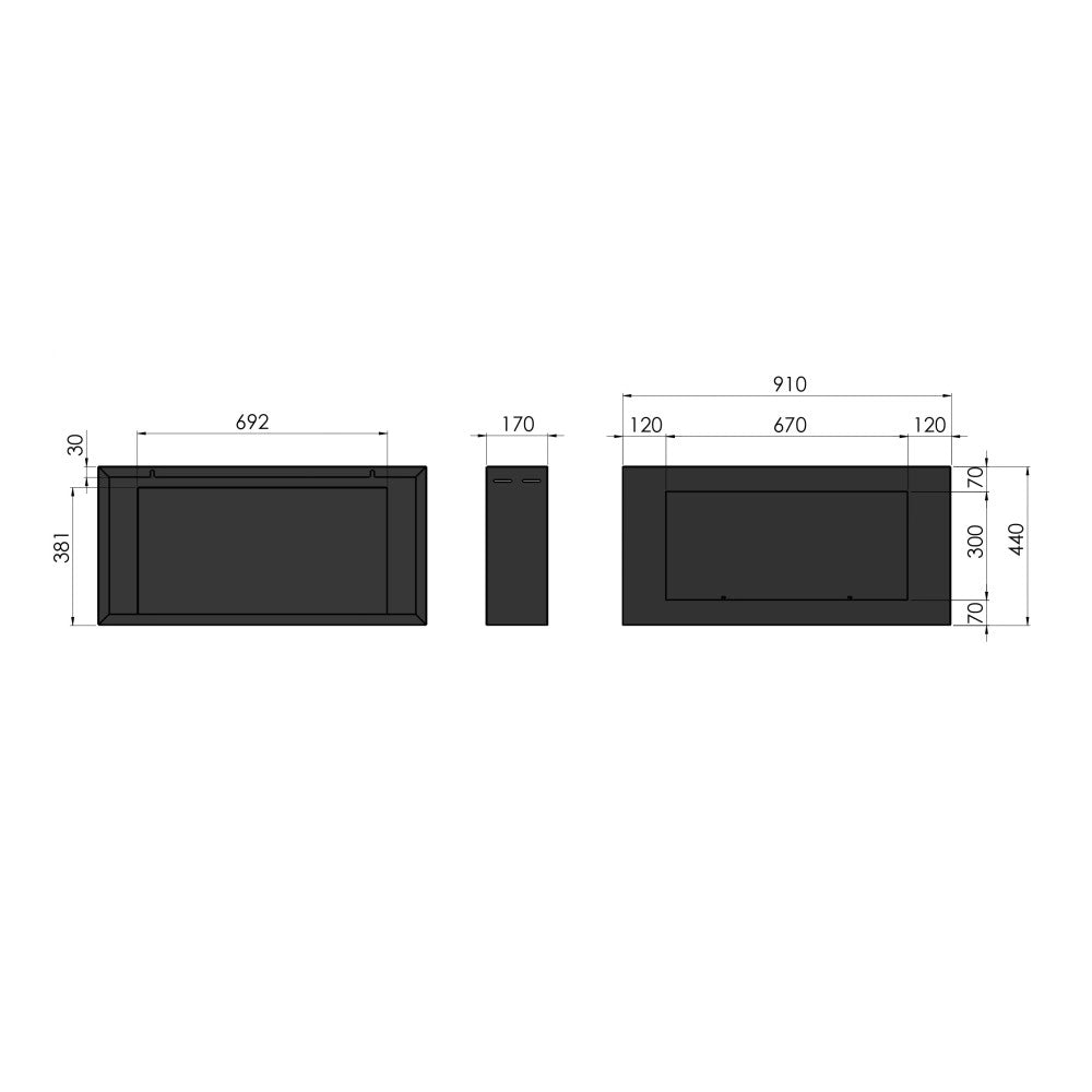 Caminetto a Bioetanolo BlackBox 910 SimpleFire da parete con Vetro