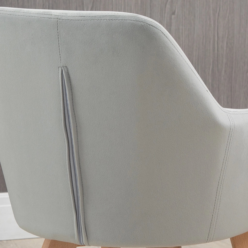 Set 2 Sedie per Sala da Pranzo Imbottite in Velluto con Braccioli e Gambe in Legno, Grigio