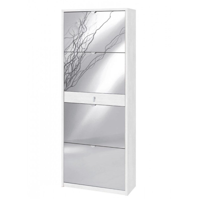 Scarpiera quattro ante a specchio un cassetto Bianco Ossido 63x29x h164 cm