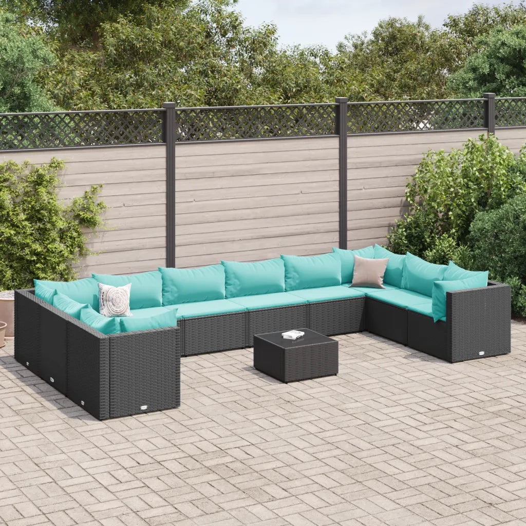 Set Mobili da Giardino 11 pz con Cuscini in Polyrattan Nero 3308292