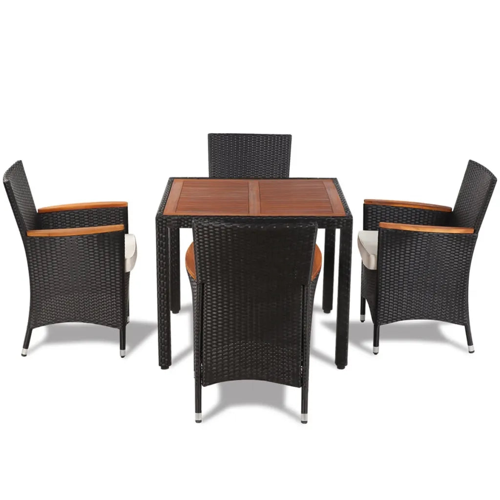 Set da Pranzo da Giardino 5 pz con Cuscini in Polyrattan Nero  cod mxl 44252