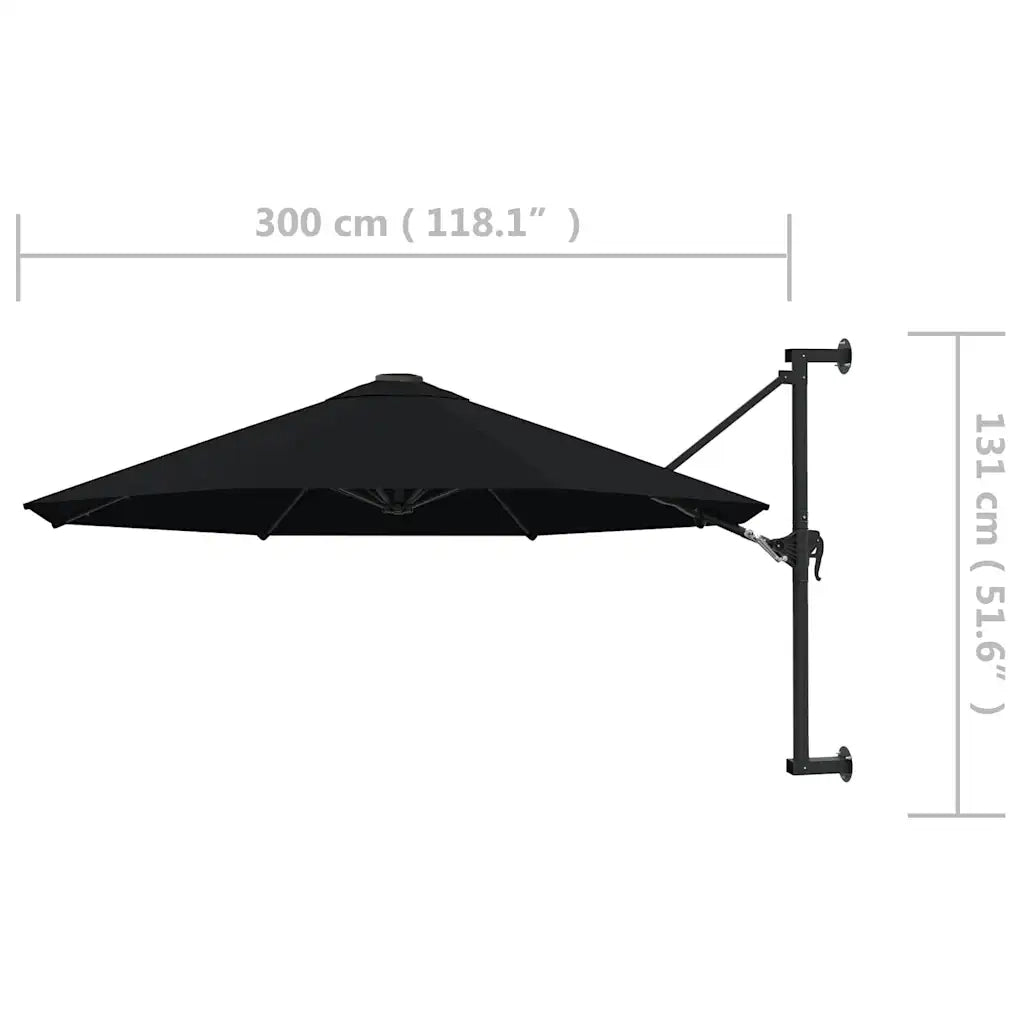 Ombrellone a Muro con Palo in Metallo 300 cm Nero 47300